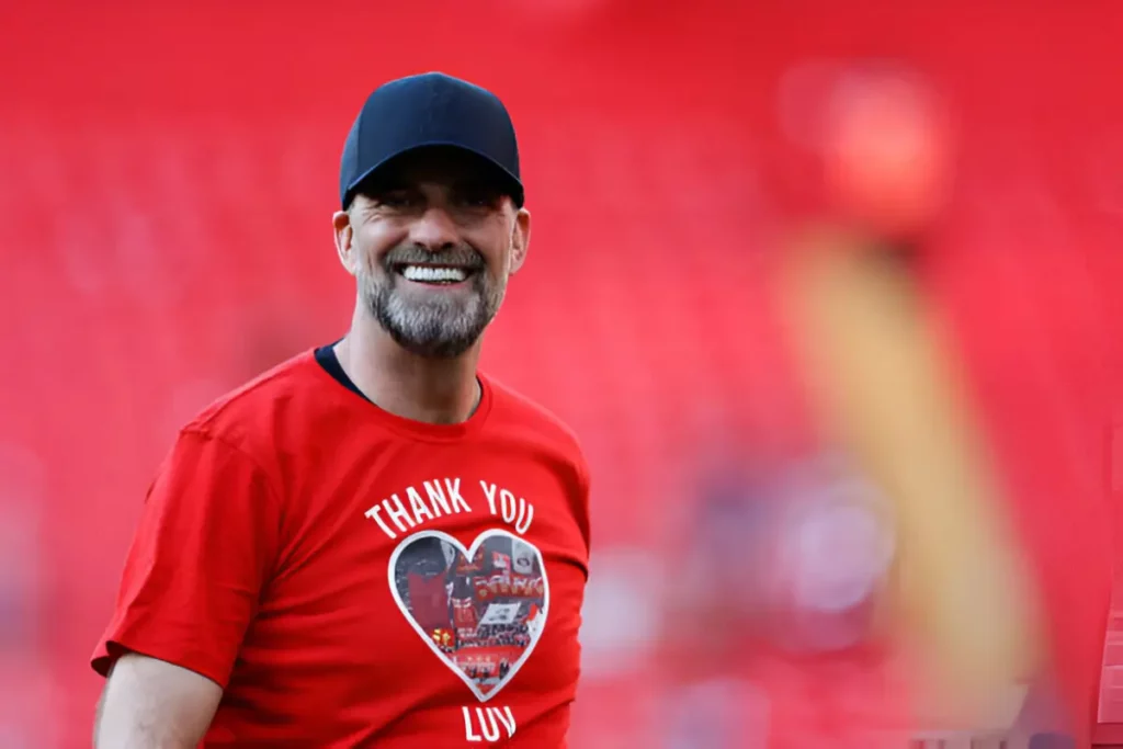 Jurgen Klopp addressing the crowd after his final game as Liverpool manager